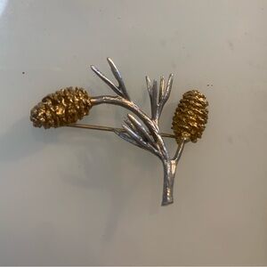Silver tone and Gold tone Pinecone Brooch